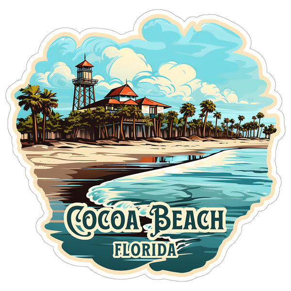 Cocoa Beach Florida Sticker 4 Inch Ocean Coastal Travel Souvenir Destination - Waterproof Vinyl Decal for Laptop Water Bottle Car Tumbler - Durable Aesthetic Long-Lasting Stickers for Adults ID44990