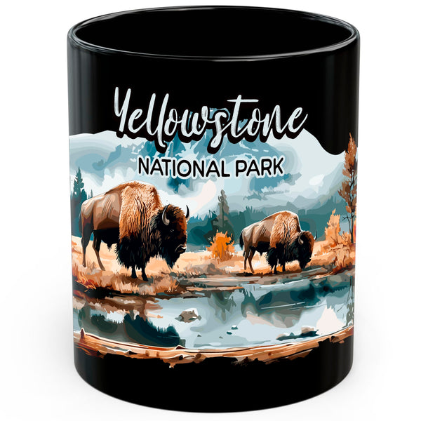 Yellowstone National Park Mug 11oz — Black Ceramic Geysers Wildlife Mug