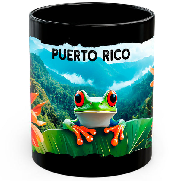 Puerto Rico Coffee Mug 11oz — Black Ceramic Caribbean Island Boricua Pride Mug