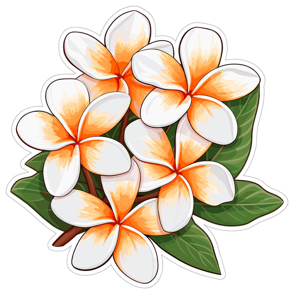Plumeria Flower Sticker 4 Inch — Waterproof Vinyl Decal Hawaiian Tropical Bloom