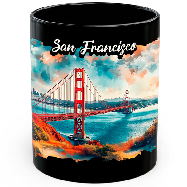 San Francisco Golden Gate Bridge CA Mug 11oz — Black Ceramic Bay Area Skyline Mug