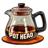Pot Head Coffee Sticker 4 Inch — Waterproof Vinyl Decal Caffeine Mug Pun Morning 1