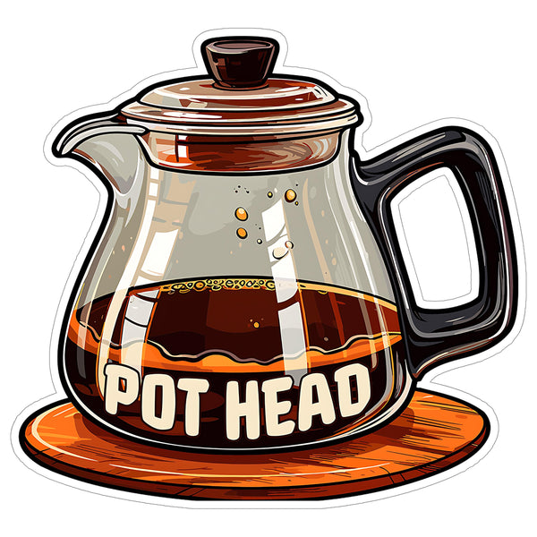 Pot Head Coffee Sticker 4 Inch — Waterproof Vinyl Decal Caffeine Mug Pun Morning