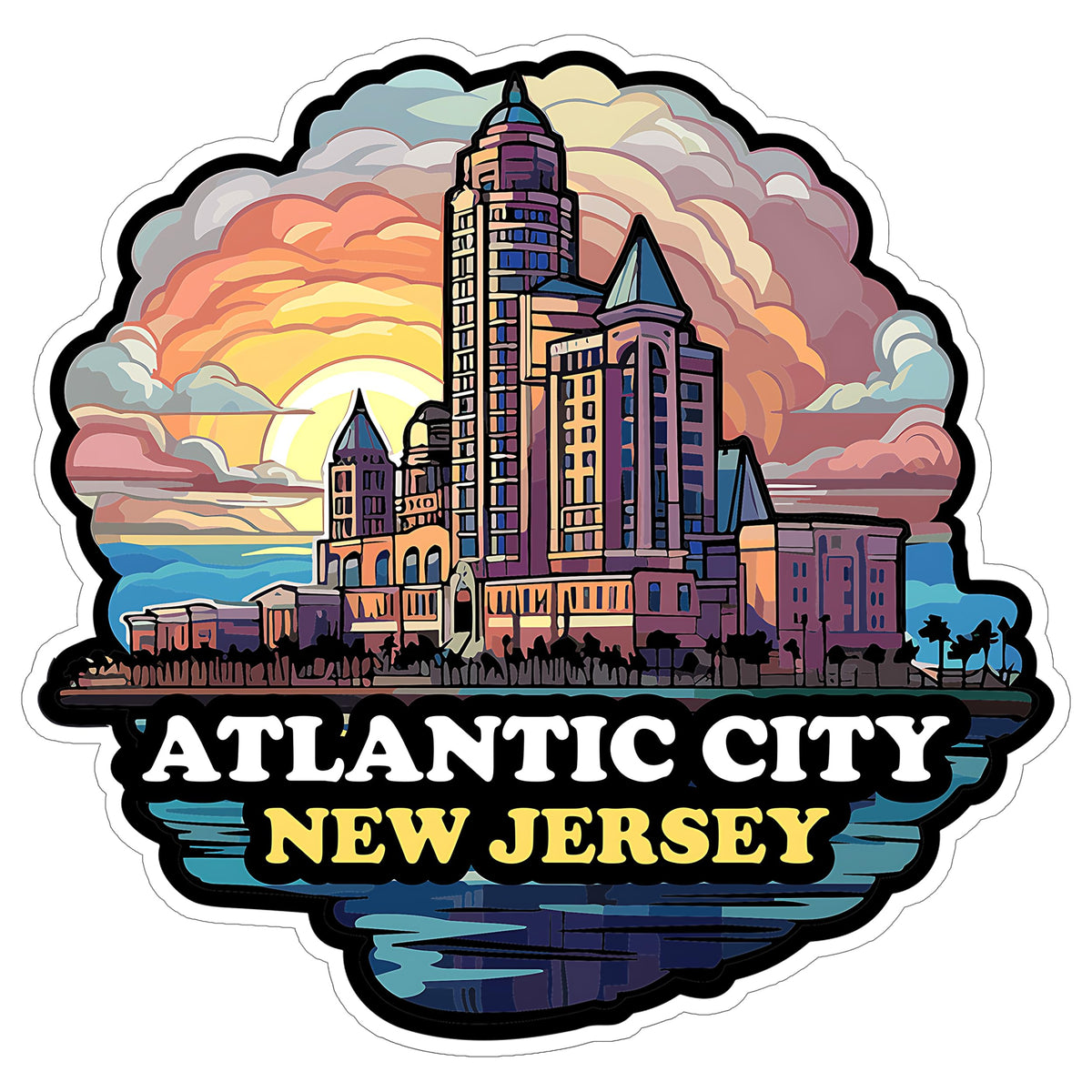 Atlantic City New Jersey Sticker 4 Inch Travel Souvenir Destination - Waterproof Vinyl Decal for Laptop Water Bottle Car Tumbler - Durable Aesthetic Long-Lasting Stickers for Adults ID44990