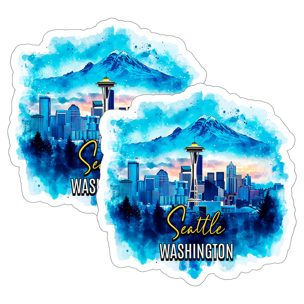 Seattle Washington Sticker 4 Inch 2-Pack - Waterproof Vinyl Decal for Laptop Water Bottle Car Tumbler - Durable Aesthetic Long-Lasting Stickers for Adults ID45039