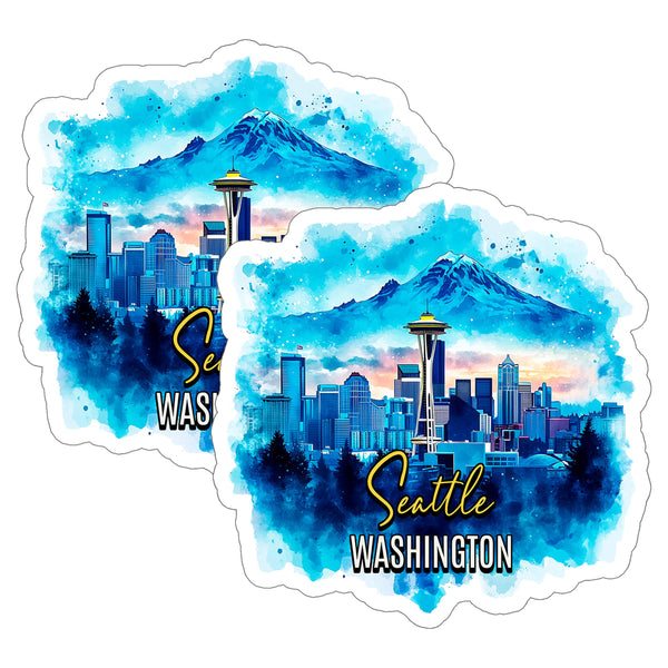 Seattle Washington Sticker 4 Inch 2-Pack - Waterproof Vinyl Decal for Laptop Water Bottle Car Tumbler - Durable Aesthetic Long-Lasting Stickers for Adults ID45039