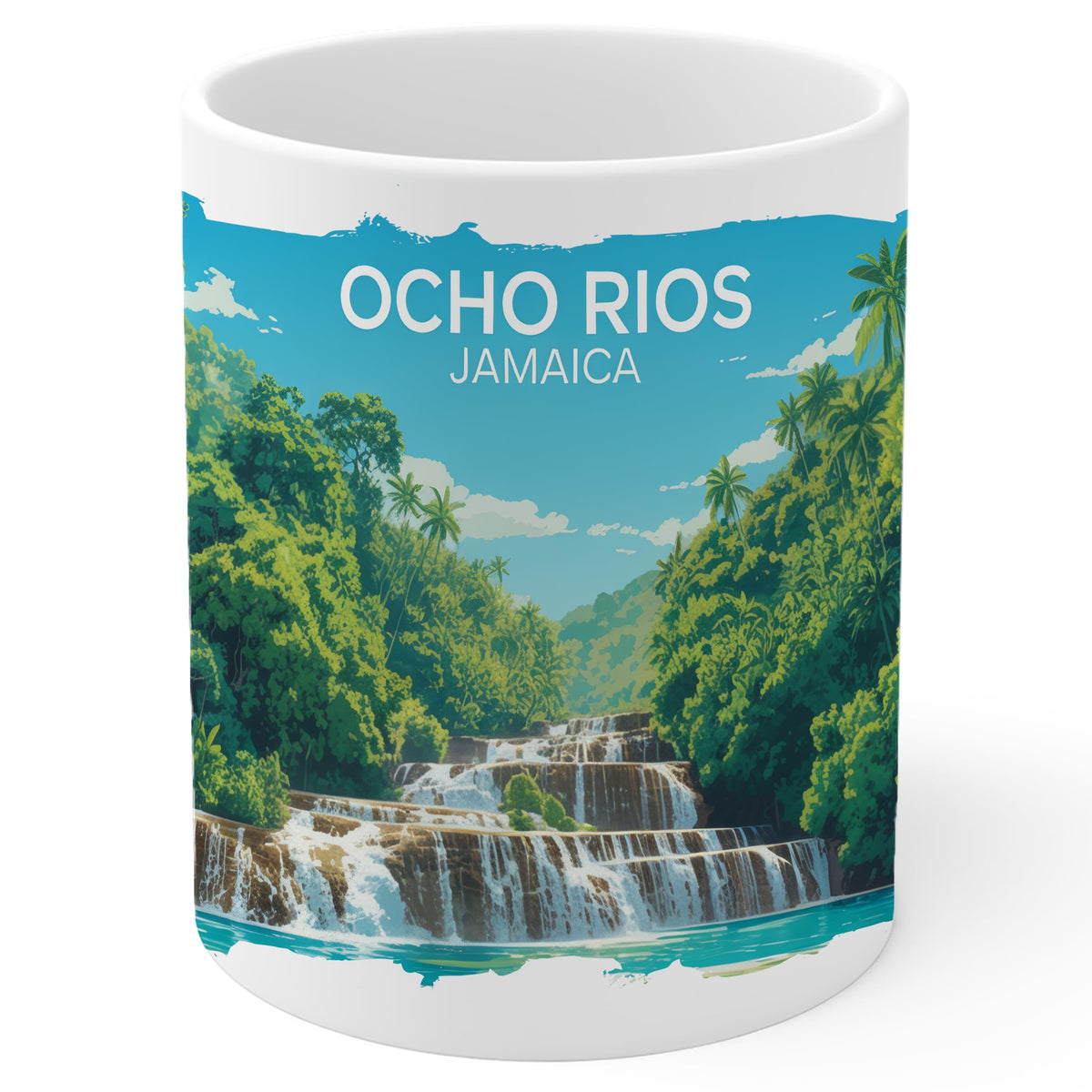Ocho Rios Jamaica Coffee Mug 11oz — White Ceramic Caribbean Coast Mug