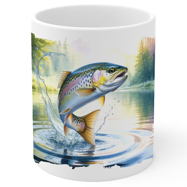 Trout Coffee Mug 11oz — Ceramic Rainbow Trout Fly Fishing Gift Mug