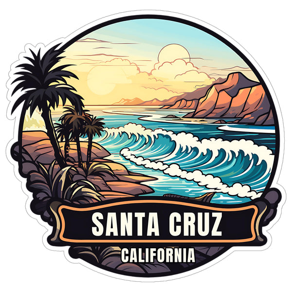 Santa Cruz California Sticker 4 Inch Travel Souvenir City Destination - Waterproof Vinyl Decal for Laptop Water Bottle Car Tumbler - Durable Aesthetic Long-Lasting Stickers for Adults ID44990