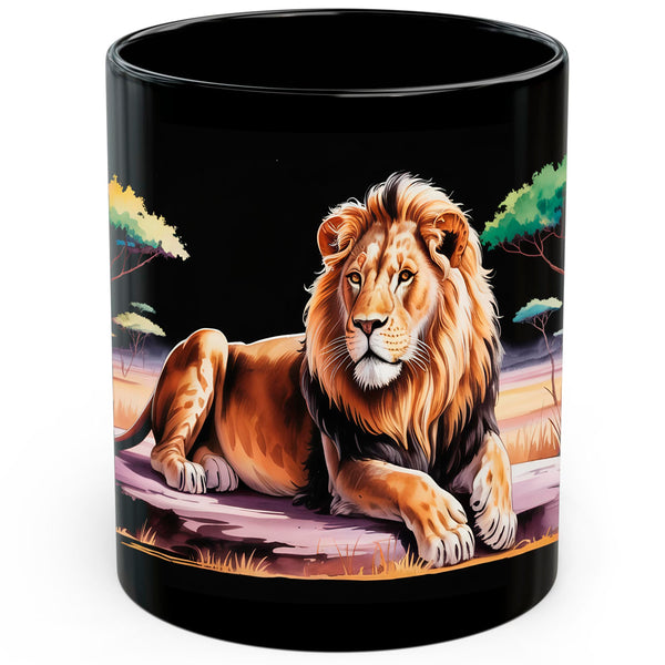 Lion Mug 11oz — Black Ceramic King of Jungle Coffee Mug