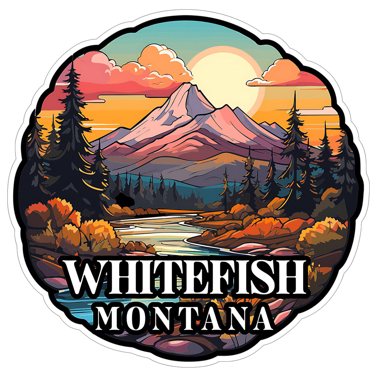Whitefish Montana Sticker 4 Inch Travel Souvenir City Destination - Waterproof Vinyl Decal for Laptop Water Bottle Car Tumbler - Durable Aesthetic Long-Lasting Stickers for Adults ID44990