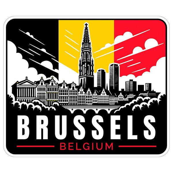Brussels Belgium Sticker 4 Inch City Travel Souvenir Destination - Waterproof Vinyl Decal for Laptop Water Bottle Car Tumbler - Durable Aesthetic Long-Lasting Stickers for Adults ID44990