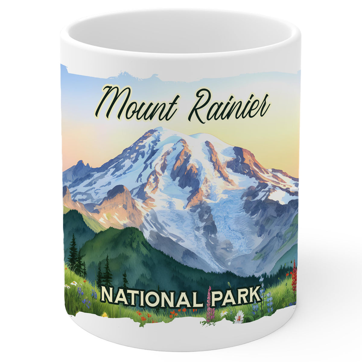 Mount Rainier National Park Washington Mug 11oz — White Ceramic Souvenir