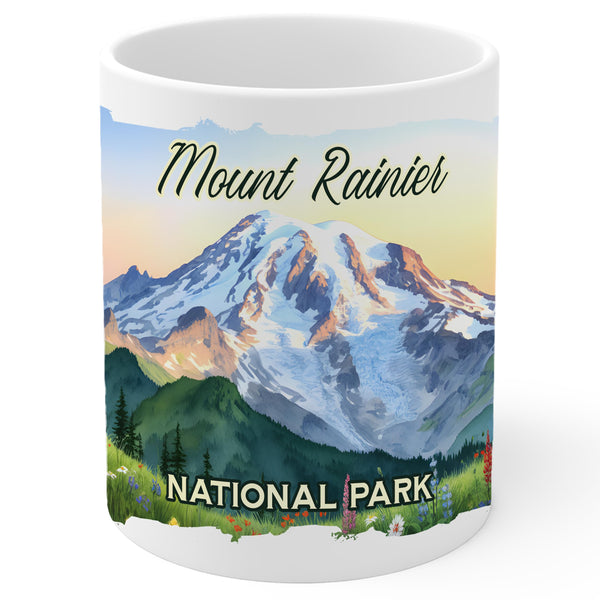 Mount Rainier National Park Washington Mug 11oz — White Ceramic Souvenir