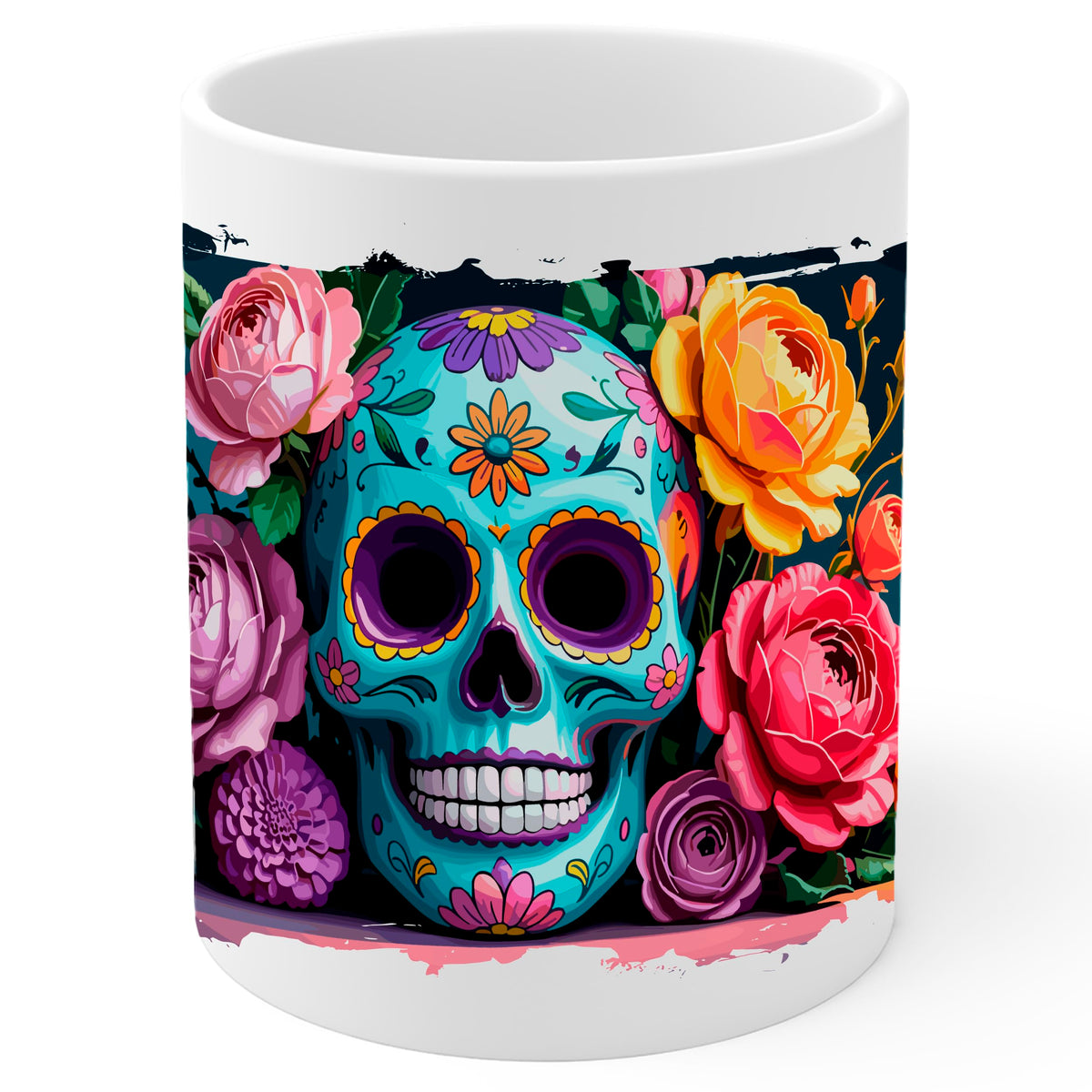 Day of the Dead Coffee Mug 11oz — White Ceramic Mexican Holiday Mug