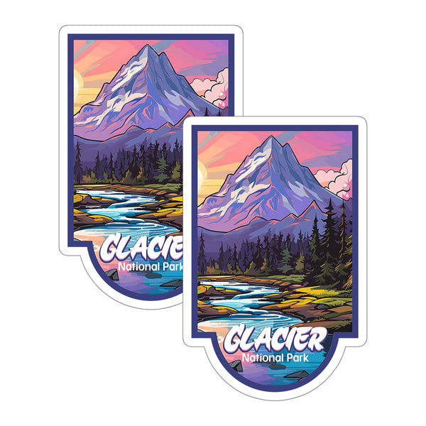 Glacier National Park Montana Sticker 4 Inch 2-Pack Nature Hiking - Waterproof Vinyl Decal for Laptop Water Bottle Car Tumbler - Durable Funny Aesthetic Long-Lasting Stickers for Adults ID45039