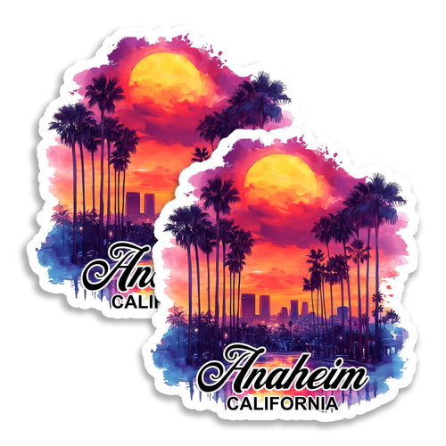 Anaheim California 4 inch vinyl fridge magnet 2-pack, disneyland city design, durable kitchen office locker decor