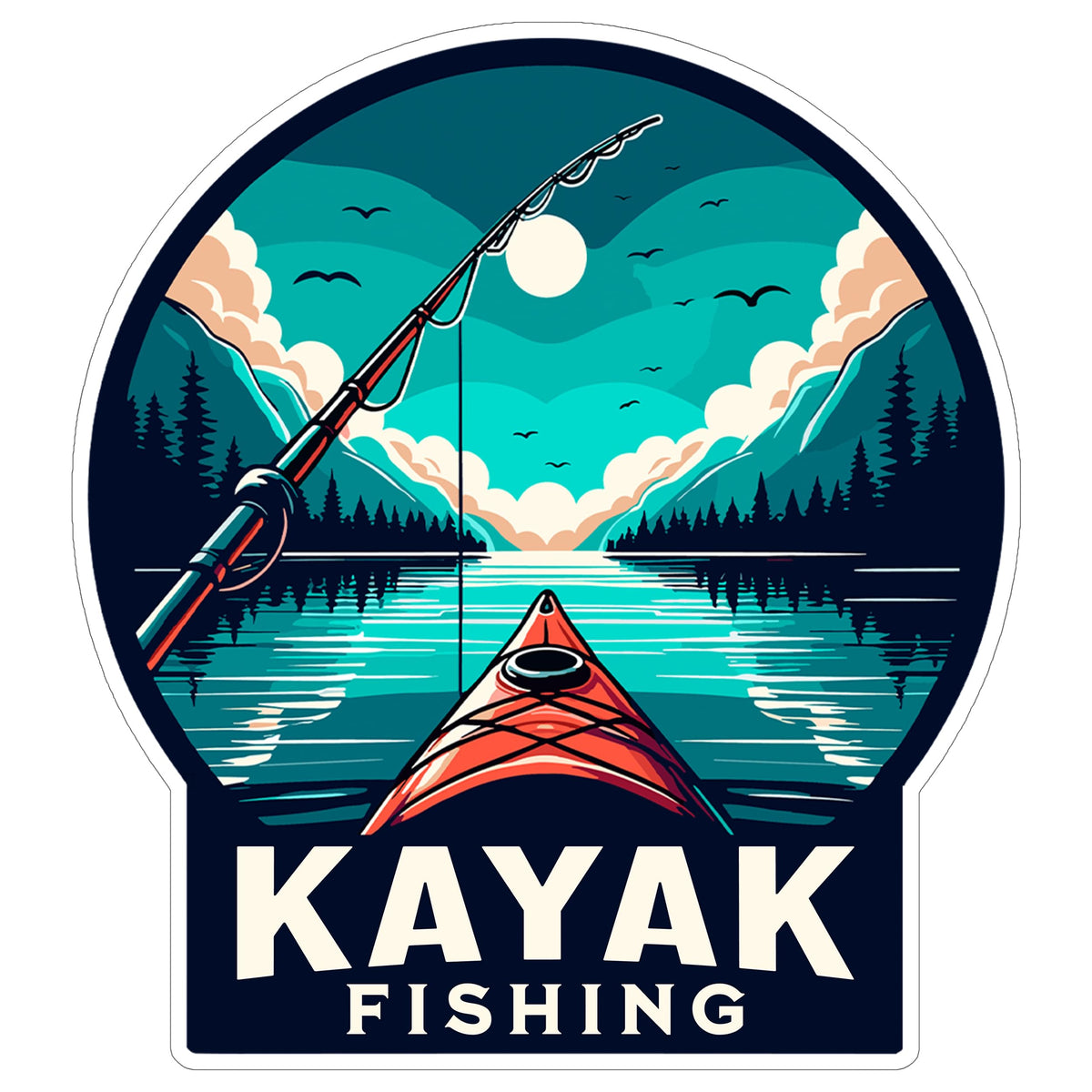 Kayak Fishing Sport Sticker 4 Inch — Waterproof Vinyl Decal Kayak Angler Saltwater