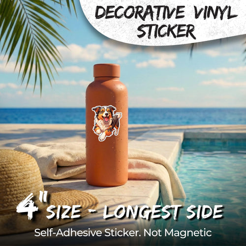 Australian Shepherd 4 inch waterproof vinyl sticker decal, aussie herding dog design, durable laptop water bottle car tumbler decor