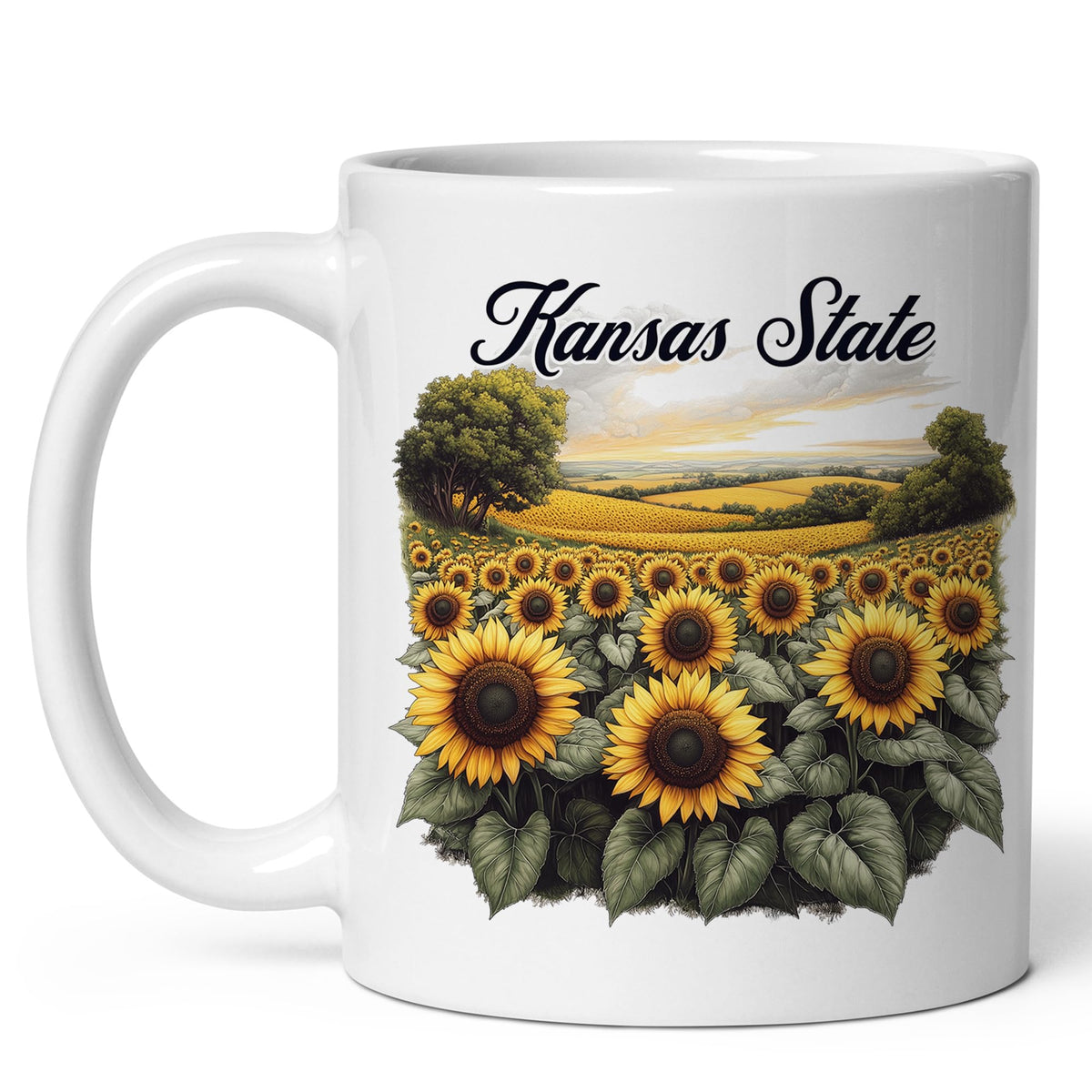 Kansas State Coffee Mug 11oz — White Ceramic Sunflower State Mug