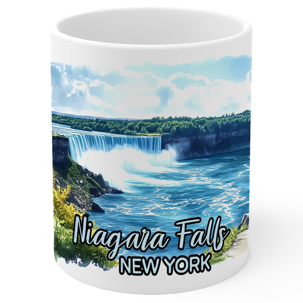 Niagara Falls New York Coffee Mug 11oz — White Ceramic Waterfall View Mug
