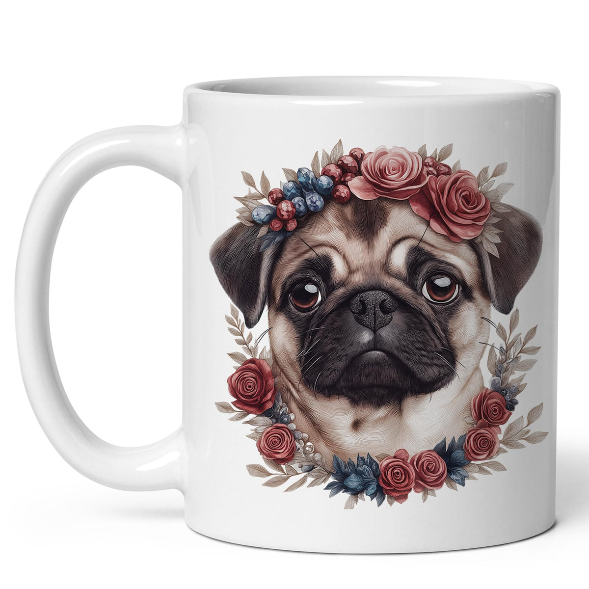 Pug Mug 11oz — White Ceramic Cute Wrinkled Pup Coffee Mug