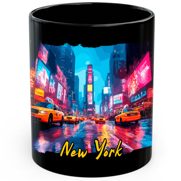 New York City New York Coffee Mug 11oz — Black Ceramic NYC Big Apple Mug