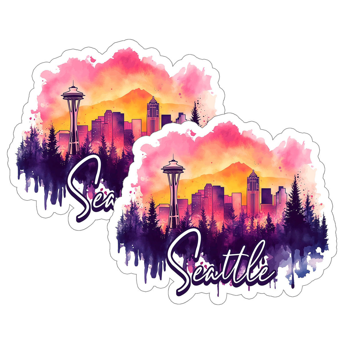 Seattle Skyline Washington Sticker 4 Inch 2-Pack - Waterproof Vinyl Decal for Laptop Water Bottle Car Tumbler - Durable Aesthetic Long-Lasting Stickers for Adults ID45039