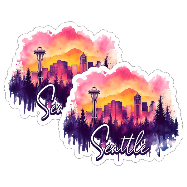 Seattle Skyline Washington Sticker 4 Inch 2-Pack - Waterproof Vinyl Decal for Laptop Water Bottle Car Tumbler - Durable Aesthetic Long-Lasting Stickers for Adults ID45039