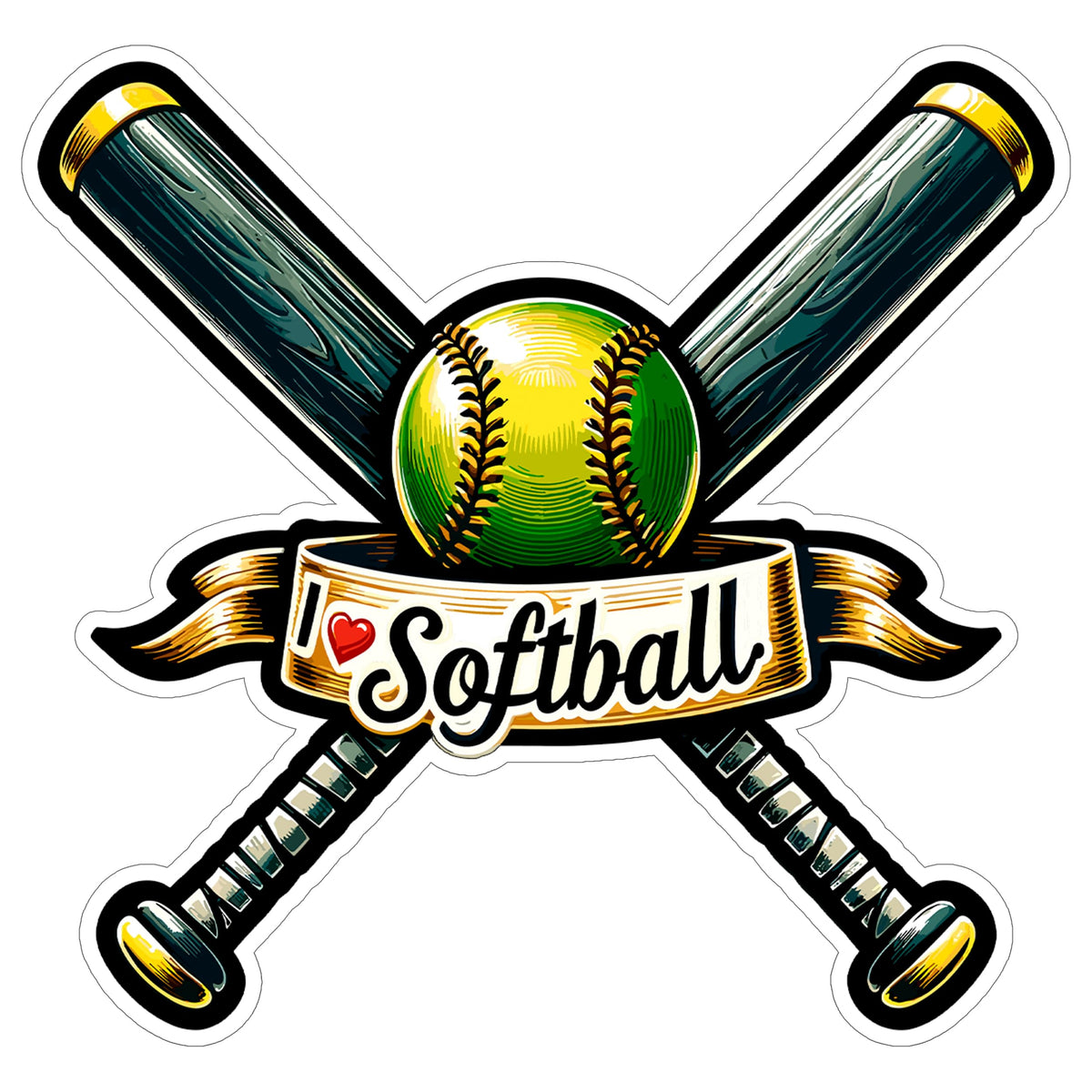 I Love Softball Sport Sticker 4 Inch — Waterproof Vinyl Decal Pitcher Batter Slugger