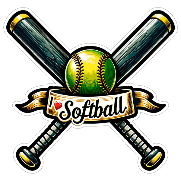 I Love Softball Sport Sticker 4 Inch — Waterproof Vinyl Decal Pitcher Batter Slugger