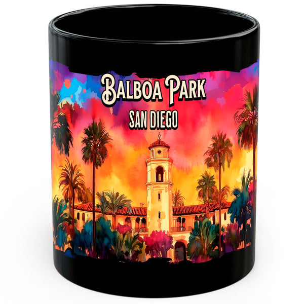 Balboa Park San Diego CA Mug 11oz — Black Ceramic SoCal Landmark Mug