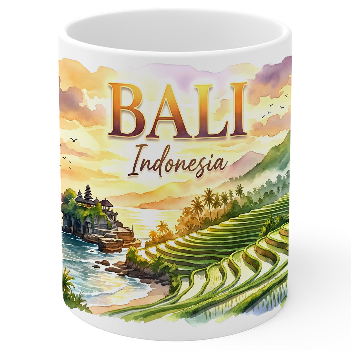 Bali Indonesia Coffee Mug 11oz — White Ceramic Island of the Gods Mug