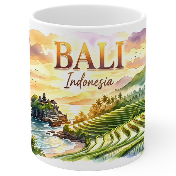 Bali Indonesia Coffee Mug 11oz — White Ceramic Island of the Gods Mug