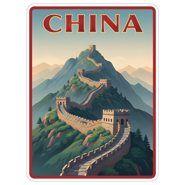 China Sticker 4 Inch Great Wall of China City Travel Souvenir Destination - Waterproof Vinyl Decal for Laptop Water Bottle Car Tumbler - Durable Aesthetic Long-Lasting Stickers for Adults ID44990