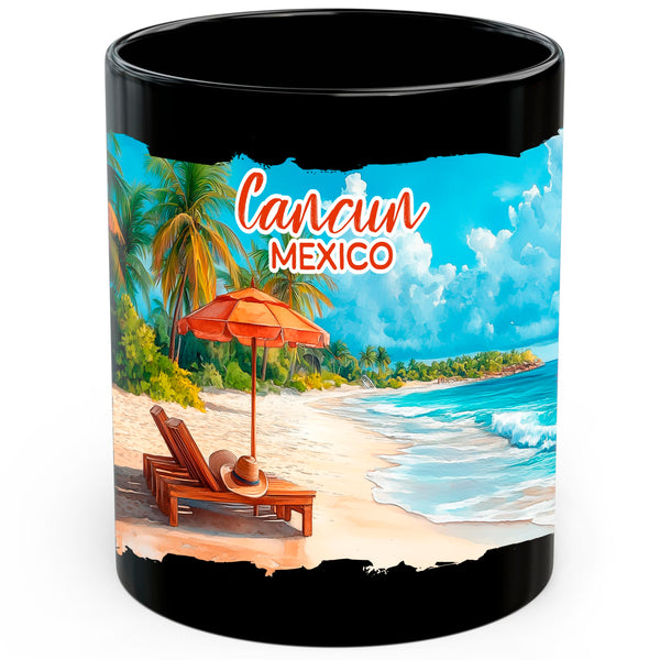 Cancun Mexico Coffee Mug 11oz — Black Ceramic Beach Caribbean Resort Mug