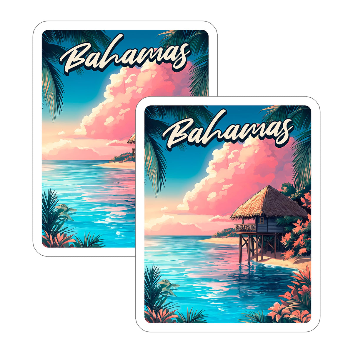 Bahamas Sticker 4 Inch 2-Pack Beach Caribbean - Waterproof Vinyl Decal for Laptop Water Bottle Car Tumbler - Durable Funny Aesthetic Long-Lasting Stickers for Adults ID45039