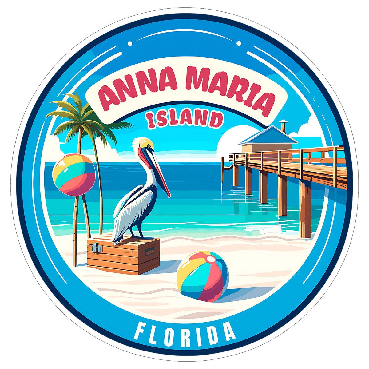 Anna Maria Island Florida Sticker 4 Inch Coastal Beach Seaside Travel - Waterproof Vinyl Decal for Laptop Water Bottle Car Tumbler - Durable Aesthetic Long-Lasting Stickers for Adults ID44990