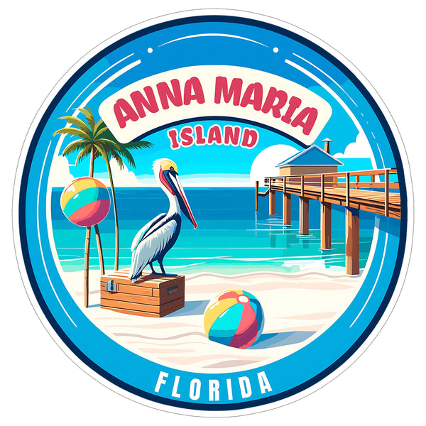 Anna Maria Island Florida Sticker 4 Inch Coastal Beach Seaside Travel - Waterproof Vinyl Decal for Laptop Water Bottle Car Tumbler - Durable Aesthetic Long-Lasting Stickers for Adults ID44990