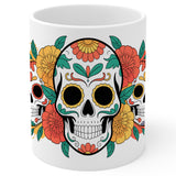 Sugar Skull Coffee Mug 11oz — White Ceramic Dia De Los Muertos Mug 1