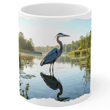 Heron Mug 11oz — White Ceramic Marsh Bird Wildlife Coffee Mug 1