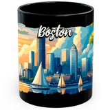 Boston Massachusetts Coffee Mug 11oz — Black Ceramic Boston MA New England Mug 1