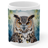 Owl Coffee Mug 11oz — White Ceramic Night Raptor Wildlife Gift Mug 1