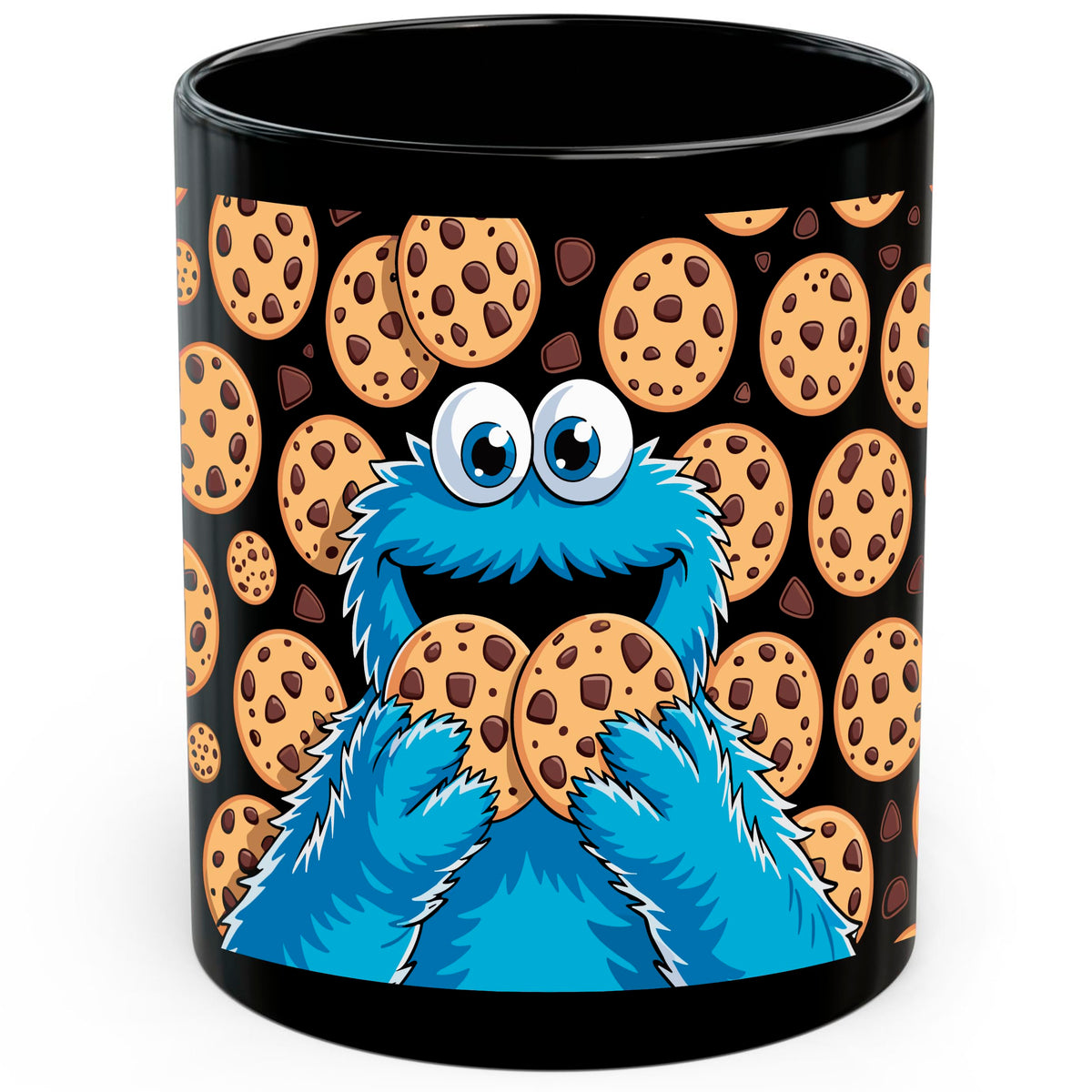 Cookie Monster Mug 11oz — Black Ceramic Cute Blue Character Coffee Mug