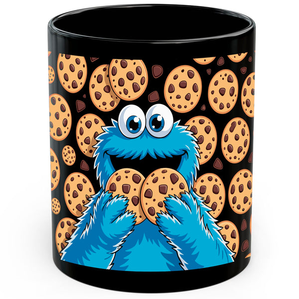Cookie Monster Mug 11oz — Black Ceramic Cute Blue Character Coffee Mug