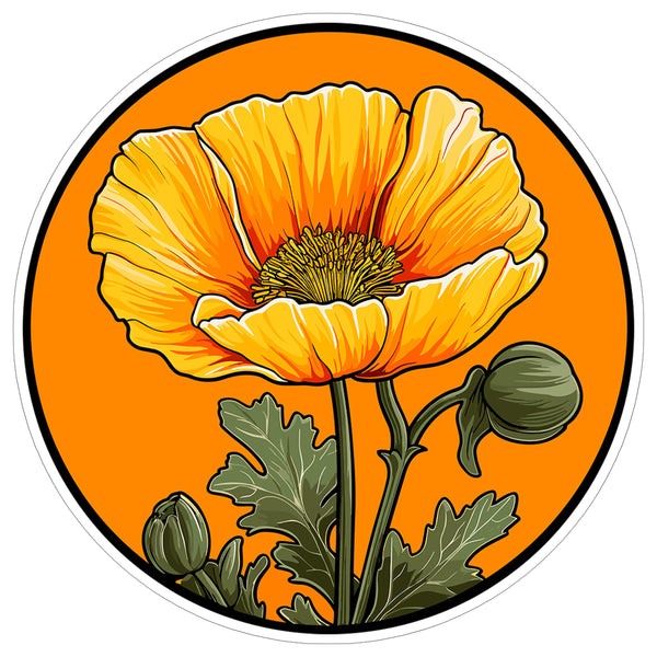 California Poppy Flower Sticker 4 Inch — Waterproof Vinyl Decal State Flower CA Botanical
