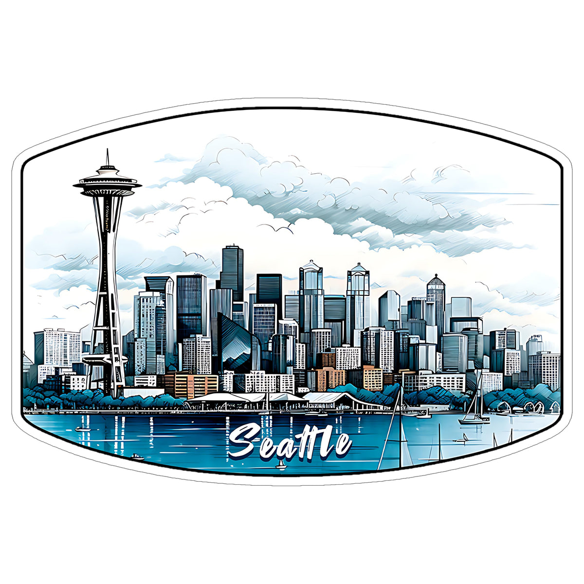 Seattle Skyline Washington Sticker 4 Inch — Waterproof Vinyl Decal City Travel Souvenir