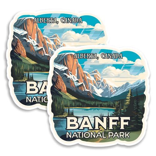 Banff National Park 4 inch vinyl fridge magnet 2-pack, canadian rockies alberta design, durable kitchen office locker decor