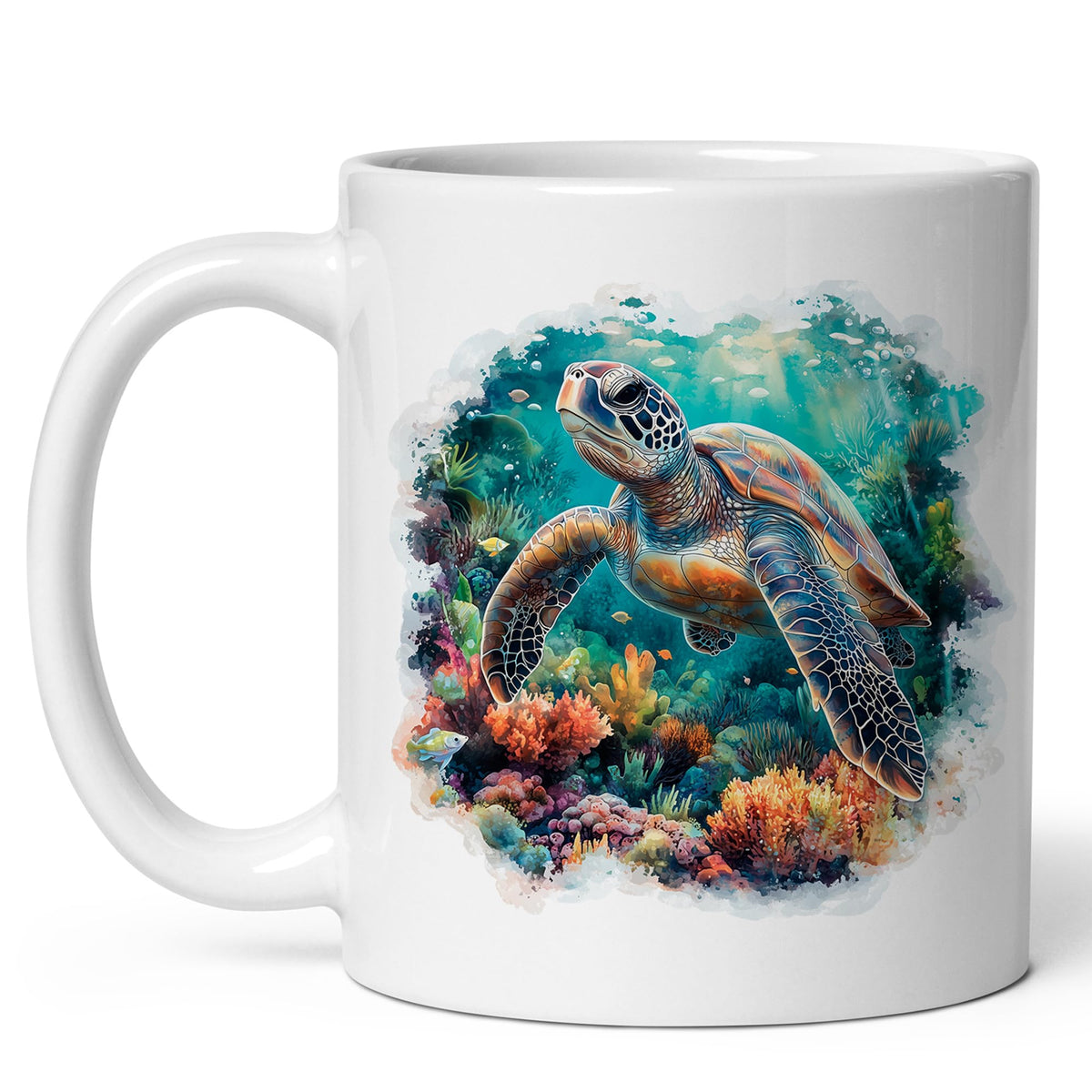 Sea Turtle Mug 11oz — White Ceramic Cute Ocean Turtle Coffee Mug