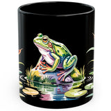 Frog Mug 11oz — Black Ceramic Green Amphibian Coffee Mug 1